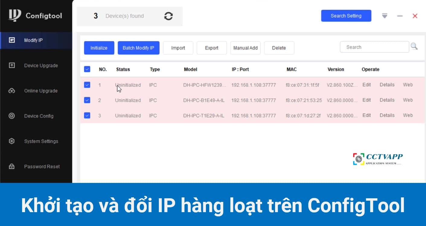 Initialize and change IP in bulk for Cameras using ConfigTool