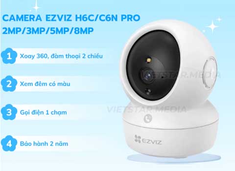 Camera WiFi Ezviz C6N H6C PRO 2MP/ 3MP/ 5MP/ 8MP xoay 360